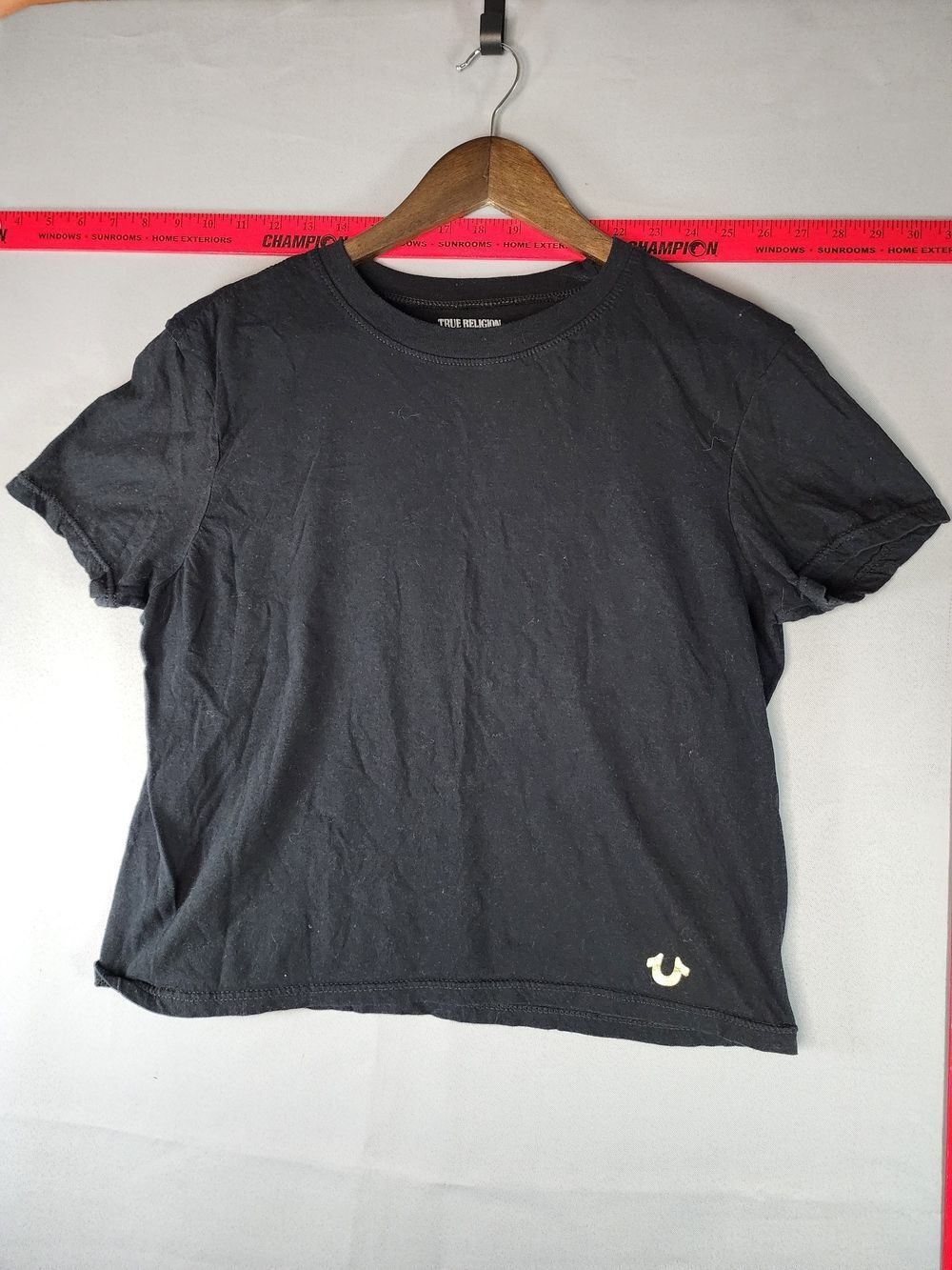 True Religion Black Crew Neck Short Sleeve Tee with Horseshoe Logo